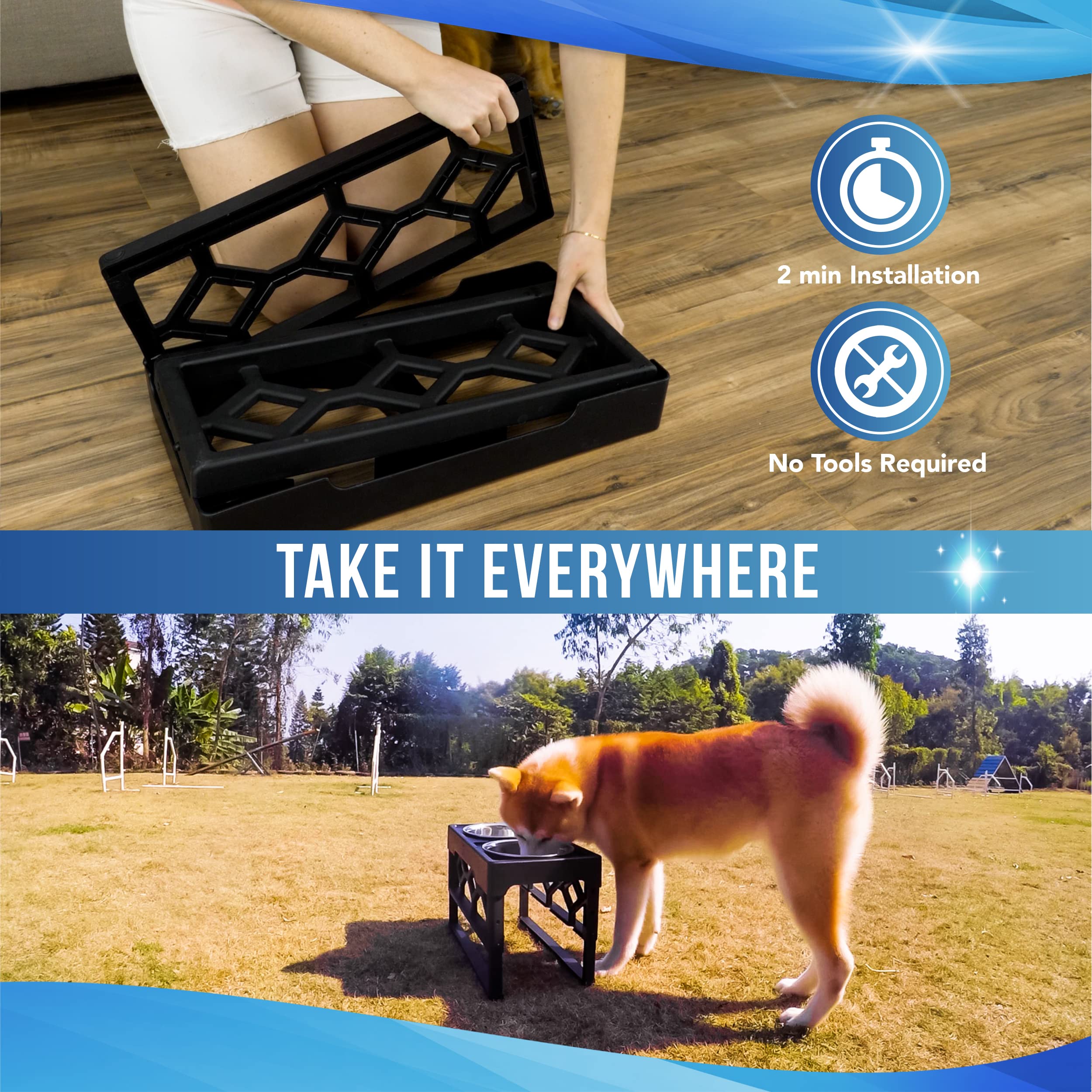 AveryDay Adjustable Elevated Dog Bowls- 4 Heights & 2 Stainless Steel Pet  Bowls – Your AveryDay®
