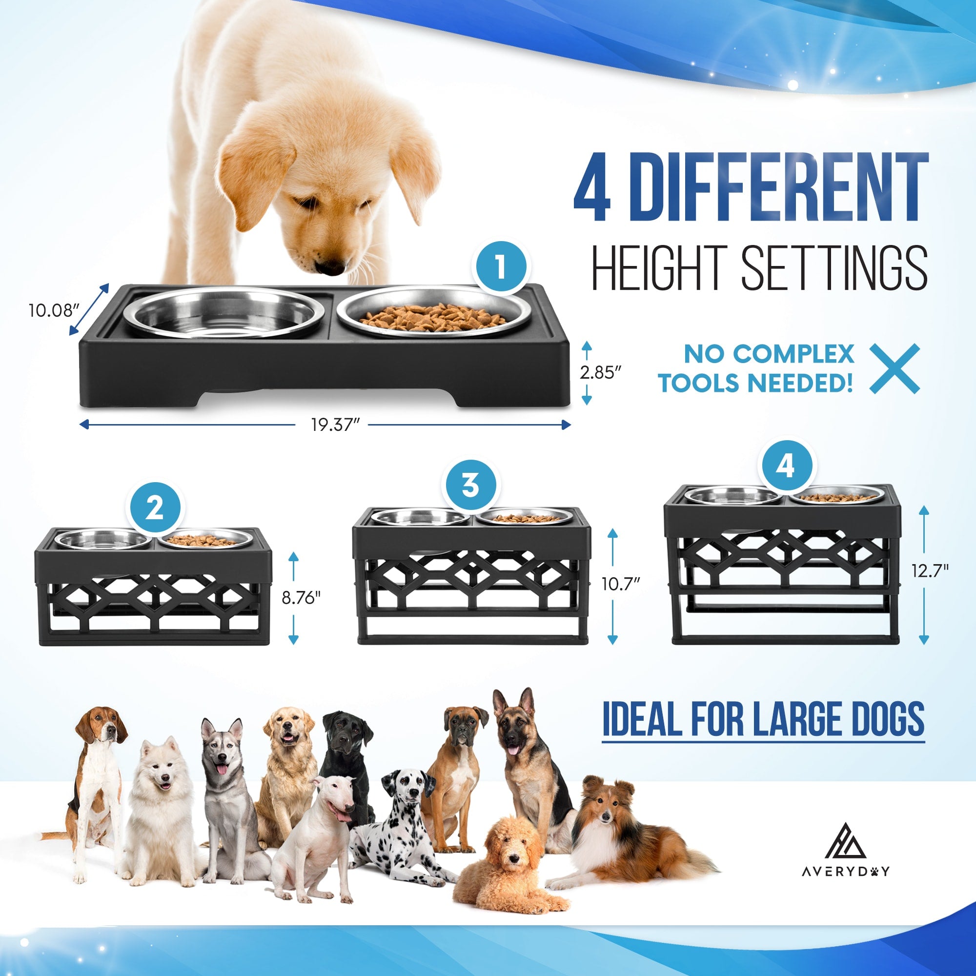 Elevated Dog Bowls Adjustable Raised Dog Bowl with 2 Stainless